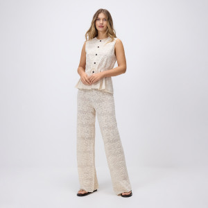 Ażurowe spodnie z bawełną - L - kremowy - damska - Reserved - 905IP-02X