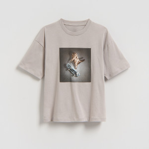 Bawełniany t-shirt z nadrukiem - 170 (13-14 lat) - beżowy - chłopcy - Reserved - 907IX-08X