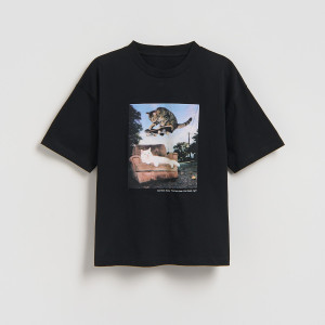 Bawełniany t-shirt z nadrukiem - 134/140 (8-9 lat) - czarny - chłopcy - Reserved - 907IX-99X