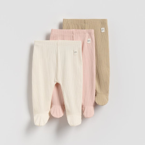 Bawełniane legginsy 3 pack - 80 (9-12 m.) - beżowy - dziewczynki - Reserved - 908GK-08X