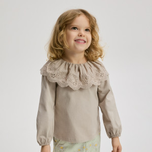 Koszulka z ozdobnym kołnierzem - 104 (3-4 lata) - beżowy - dziewczynki - Reserved - 908HT-80X