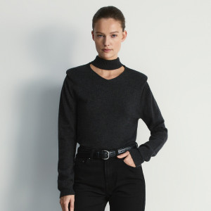 Sweter z dekoracyjną stójką - L - ciemnoszary - damska - Reserved - 908IP-90M