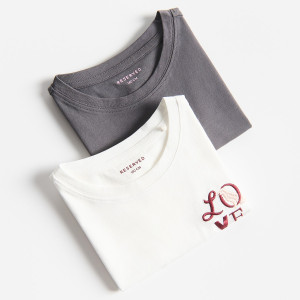 Bawełniany t-shirt z haftem 2 pack - 158 (12 lat) - wielobarwny - dziewczynki - Reserved - 909KC-MLC