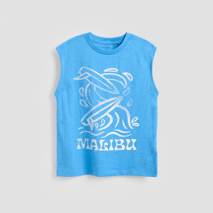 Bawełniany t-shirt bez rękawów - 122 (6-7 lat) - niebieski - chłopcy - Reserved - 911IX-55X