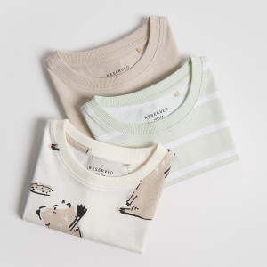 Bawełniany t-shirt 3 pack - 104 (3-4 lata) - złamana biel - chłopcy - Reserved - 912HR-01X