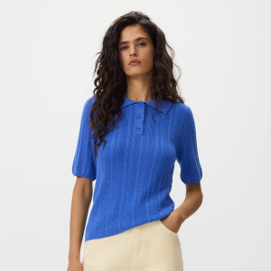 Sweter polo z wełną - L - niebieski - damska - Reserved - 913IP-55X
