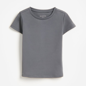 Gładki t-shirt - 140 (9 lat) - ciemnoszary - dziewczynki - Reserved - 913KC-90X