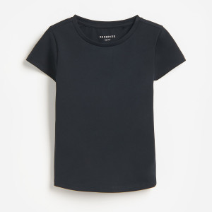 Gładki t-shirt - 116 (5-6 lat) - czarny - dziewczynki - Reserved - 913KC-99X