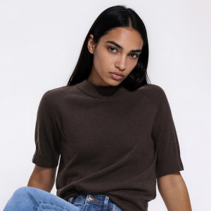 Sweter z krótkim rękawem - M - brązowy - damska - Reserved - 914KL-88X