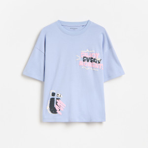 Bawełniany t-shirt z nadrukiem - 170 (13-14 lat) - jasnoniebieski - chłopcy - Reserved - 915HR-05X
