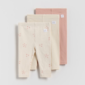 Bawełniane legginsy 3 pack - 68 (3-6 m.) - złamana biel - dziewczynki - Reserved - 918GK-01X