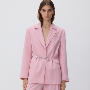 Marynarka z ozdobnym paskiem - L - pastelowy róż - damska - Reserved - 918HF-03X