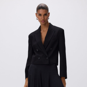 Krótka marynarka z wełną - L - czarny - damska - Reserved - 918KI-99X