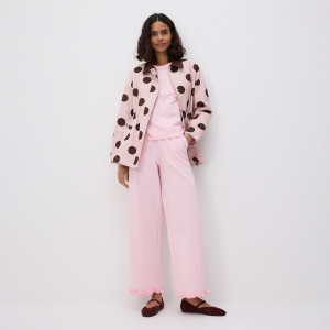 Bawełniane spodnie z falbanką - L - pastelowy róż - damska - Reserved - 919HS-03X