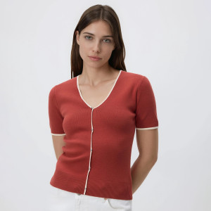 Sweter z kontrastową lamówką - XL - intenstywna czerwień - damska - Reserved - 919IP-29X