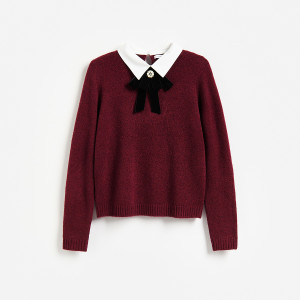 Sweter z ozdobnym kołnierzem - L - bordowy - damska - Reserved - 921KL-83X