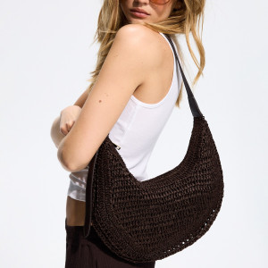Pleciona torebka handmade - ONE SIZE - ciemnobrązowy - damska - Reserved - 924CM-89X