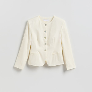 Marynarka z lnem - L - biały - damska - Reserved - 924HU-00X