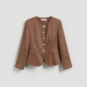 Marynarka z lnem - L - beżowy - damska - Reserved - 924HU-80X