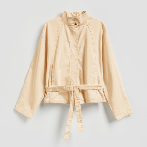 Bawełniana kurtka z wiązaniem - L - żółty - damska - Reserved - 9262H-10J