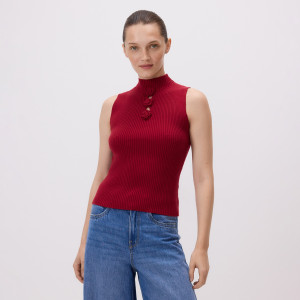 Dzianinowy top z różami - XL - bordowy - damska - Reserved - 926FG-83X