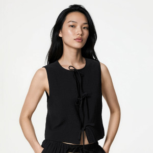 Kamizelka z wiskozą - L - czarny - damska - Reserved - 926HU-99X