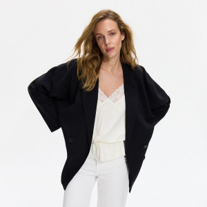 Marynarka oversize z lyocellu - L - czarny - damska - Reserved - 926KI-99X