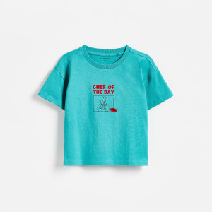 Bawełniany t-shirt z nadrukiem - 80 (9-12 m.) - turkusowy - chłopcy - Reserved - 928IX-66X