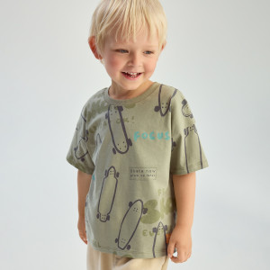 Bawełniany t-shirt z nadrukiem - 86 (12-18 m.) - oliwkowy - chłopcy - Reserved - 929IX-81X