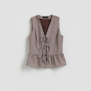 Kamizelka z dodatkiem lyocellu - L - ciemnobrązowy - damska - Reserved - 931HU-89X