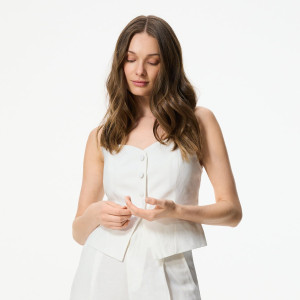 Kamizelka z lnem - 34 - biały - damska - Reserved - 932HU-00X