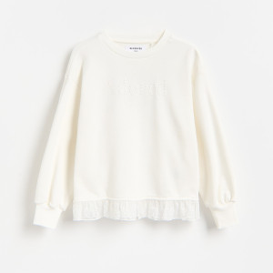 Bluza z koronkową wstawką - 116 (5-6 lat) - złamana biel - dziewczynki - Reserved - 934KB-01X