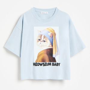 T-shirt z nadrukiem - 122/128 (6-8 lat) - jasnoniebieski - dziewczynki - Reserved - 934KC-05X