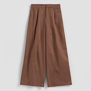 Szerokie spodnie z lnem - L - beżowy - damska - Reserved - 935JJ-80X