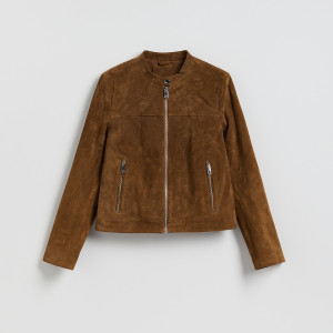 Zamszowa kurtka - L - brązowy - damska - Reserved - 935JM-82X