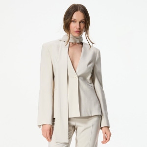 Marynarka z odpinaną szarfą - L - beżowy - damska - Reserved - 936KI-08X