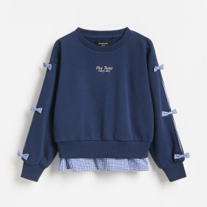 Bluza z kokardkami - 122/128 (6-8 lat) - granatowy - dziewczynki - Reserved - 937KB-59X