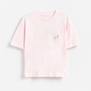 T-shirt z nadrukiem na plecach - 116 (5-6 lat) - pastelowy róż - dziewczynki - Reserved - 937KC-03X