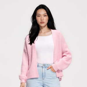 Kardigan z domieszką wełny - XXL - pastelowy róż - damska - Reserved - 939KK-03X