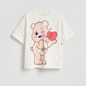 T-shirt z nadrukiem Troskliwe Misie - 158 (12 lat) - złamana biel - dziewczynki - Reserved - 942HT-01X