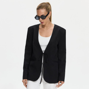 Marynarka z lyocellem - L - czarny - damska - Reserved - 942KI-99X