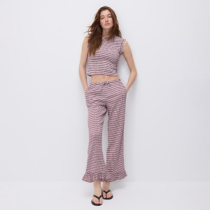 Spodnie z falbanką - L - bordowy - damska - Reserved - 943HS-83X