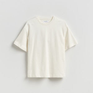Bawełniany t-shirt boxy - S - złamana biel - męska - Reserved - 945HL-01X