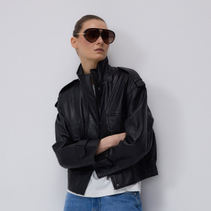 Skórzana kurtka biker - XL - czarny - damska - Reserved - 945JM-99X