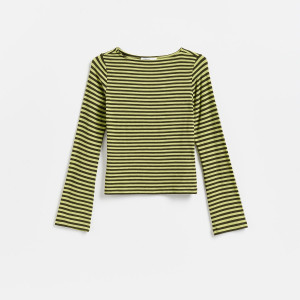 Dzianinowy longsleeve w paski - S - zielony - damska - Reserved - 945KE-71X