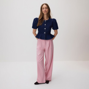 Luźne spodnie z zakładkami - L - pastelowy róż - damska - Reserved - 946HF-03X