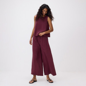 Luźne spodnie z modalem - L - bordowy - damska - Reserved - 946JJ-83X