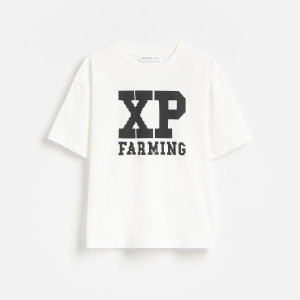 Bawełniany t-shirt - 122 (6-7 lat) - złamana biel - chłopcy - Reserved - 948HR-01X