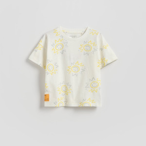 Bawełniany t-shirt z nadrukiem - 110 (4-5 lat) - złamana biel - chłopcy - Reserved - 948IX-01X