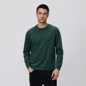Longsleeve z bawełną - M - jasnozielony - męska - Reserved - 949HL-70X